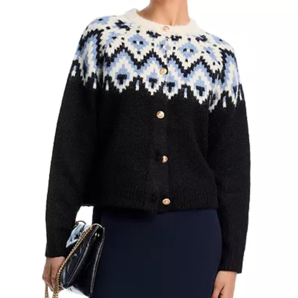 AQUA Fair Isle Crewneck Cardigan